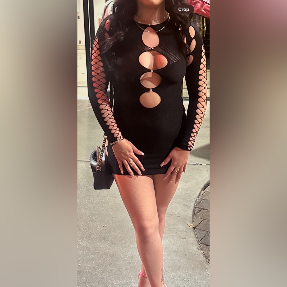 Fashion Nova Black Bodycon Dress with Plunge Neckline